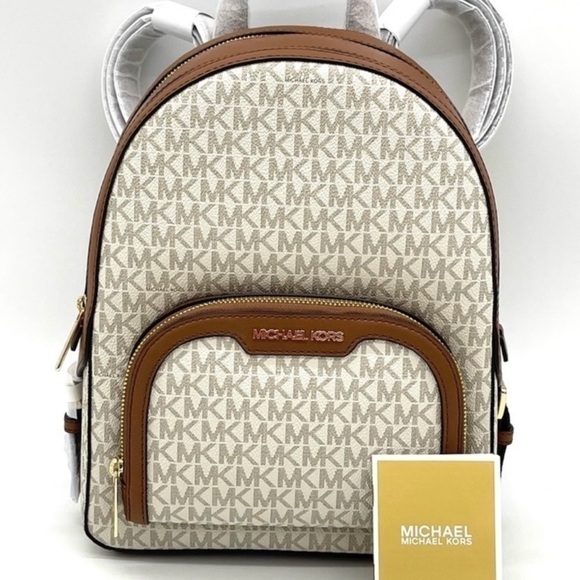 Michael Kors Jaycee Medium Zip Packet Backpack Vanilla/Brown - Picture 2 of 11
